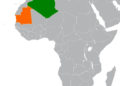 Carte situant l'Algérie et la Mauritanie, voisines au nord-ouest de l'Afrique
