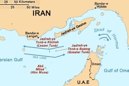 Carte du détroit d'Ormuz entre l'Iran et la péninsule omanaise de Musandam