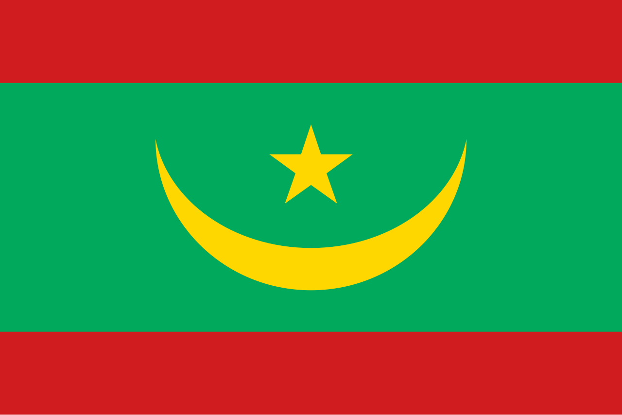 Le drapeau vert, jaune et rouge de la République islamique de Mauritanie